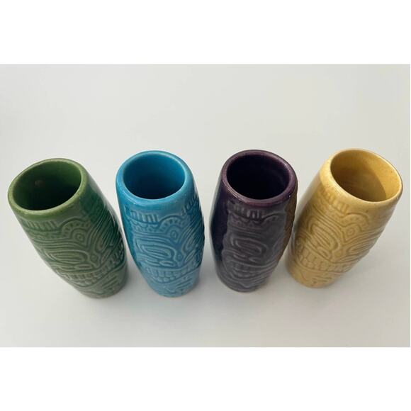 Tiki Farm Shot Glasses 2001 Vintage Set of 4 Squid Tiki Modern Mugs Hawaiin Bar - Picture 4 of 6